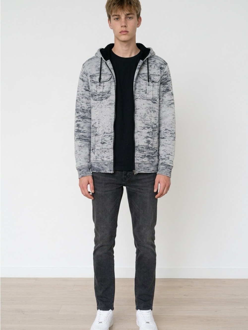 Helix Gray Marled Zip-Up Hoodie Sweater